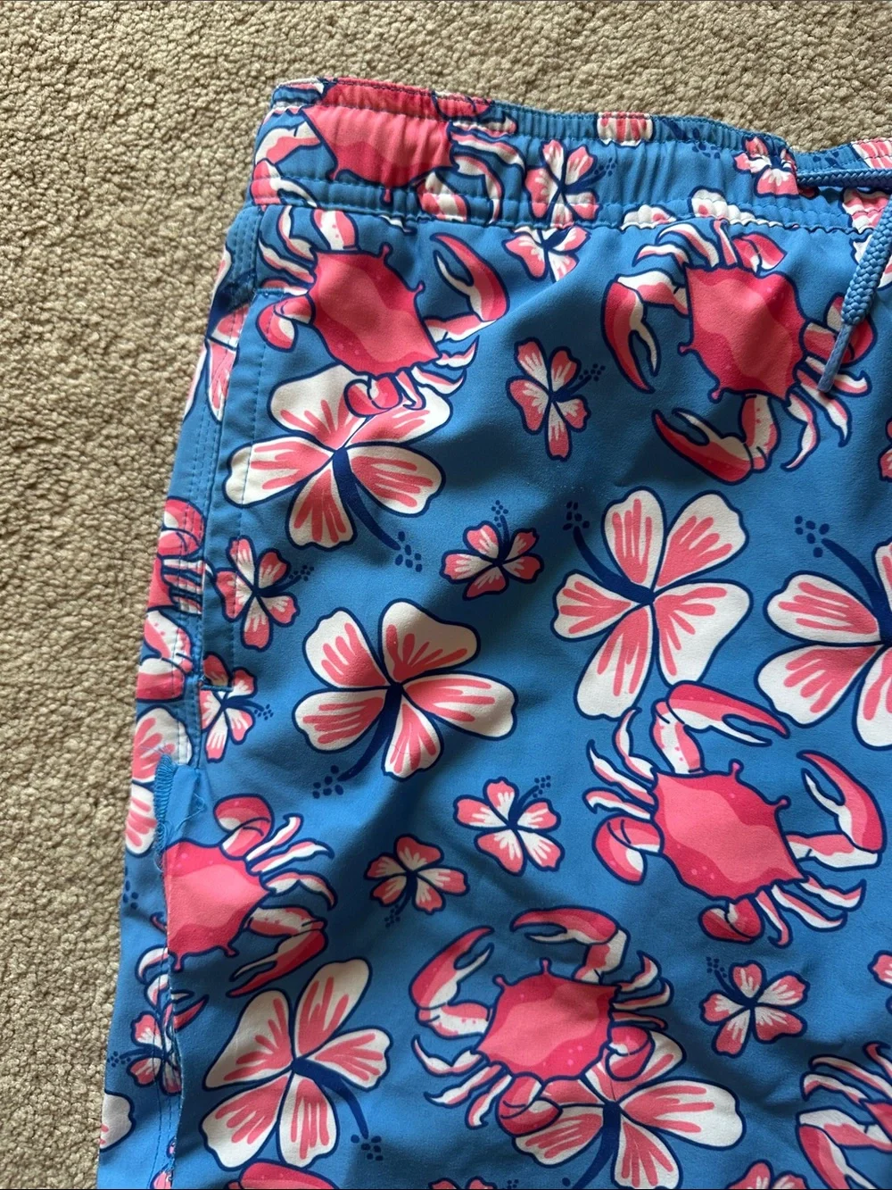Vineyard Vines Blue Swim Shorts with Pink Crab & Floral Print